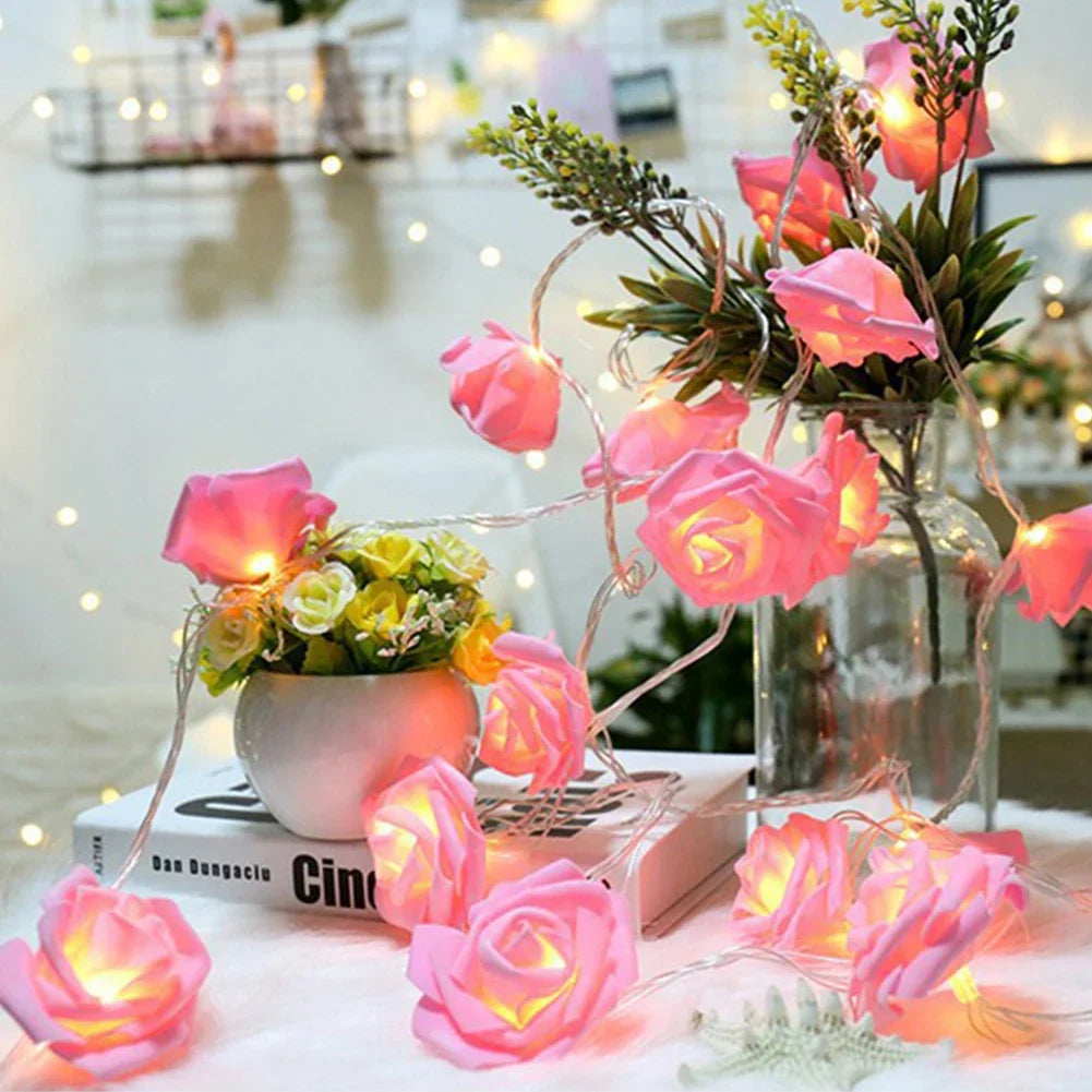 guirlandes lumineuses noel flocons roses multicolore decoration intérieure festive led blanc rose