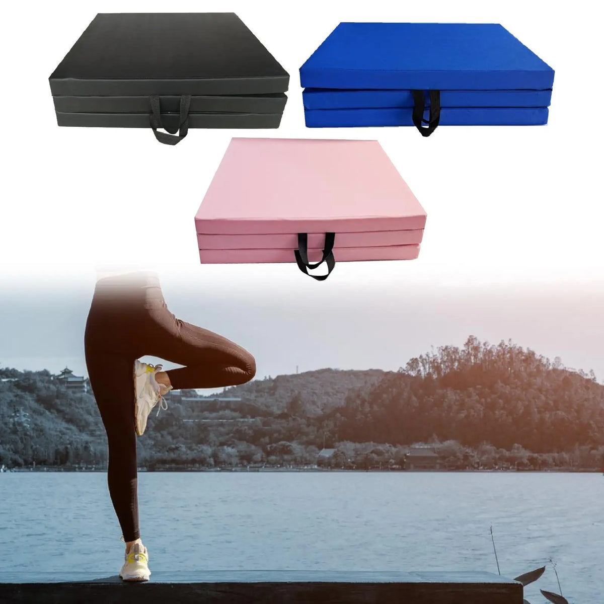 tapis yoga pliable noir bleu rose épais non glissant fitness gym