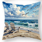taie d'oreiller motif plage bleu blanc moderne maison 40x40cm 45x45cm 50x50cm 60x60cm polyester peachskin