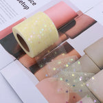 ruban decoratif polyester coeurs iridescents paillettes translucide vert rose bleu clair noir 6cm 5yards