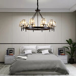 lustre moderne industriel verre taillé noir transparent suspension led abat jour cristal k9
