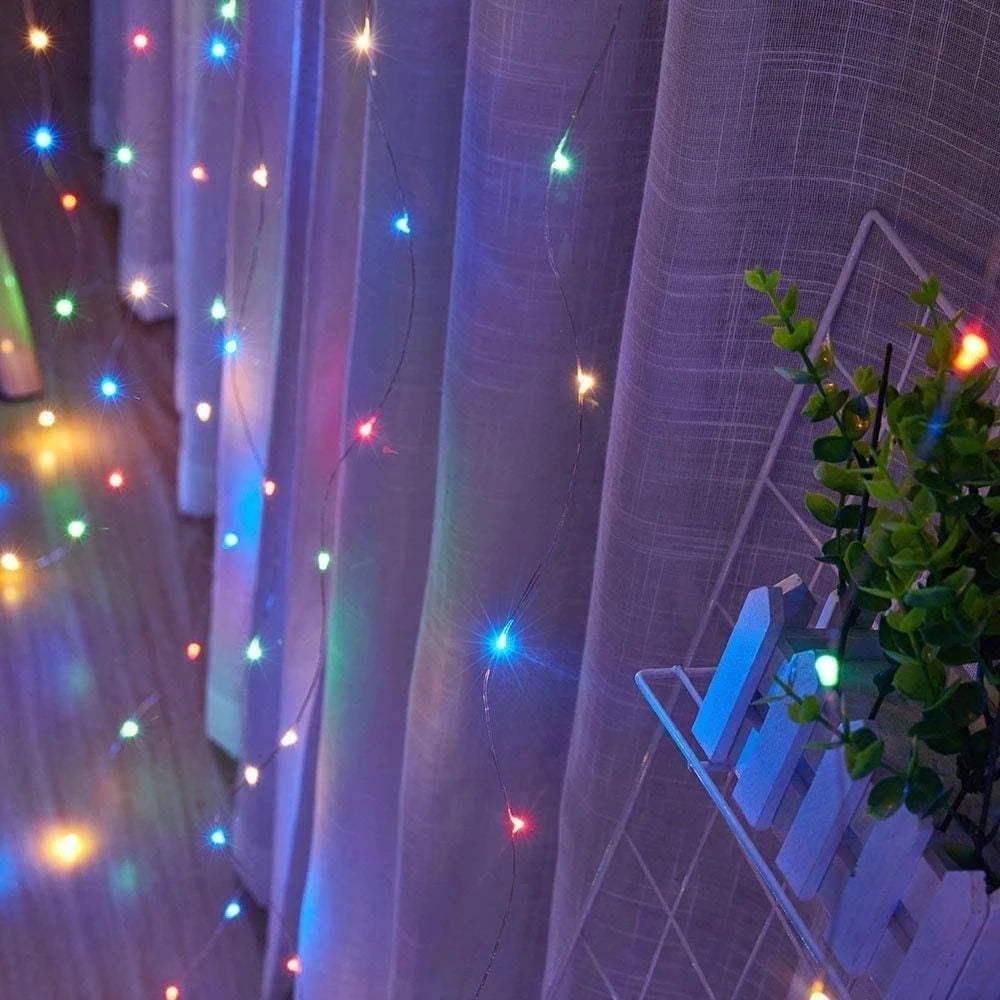rideau lumineux multicolore transparent 100 led modes télécommande moderne festif