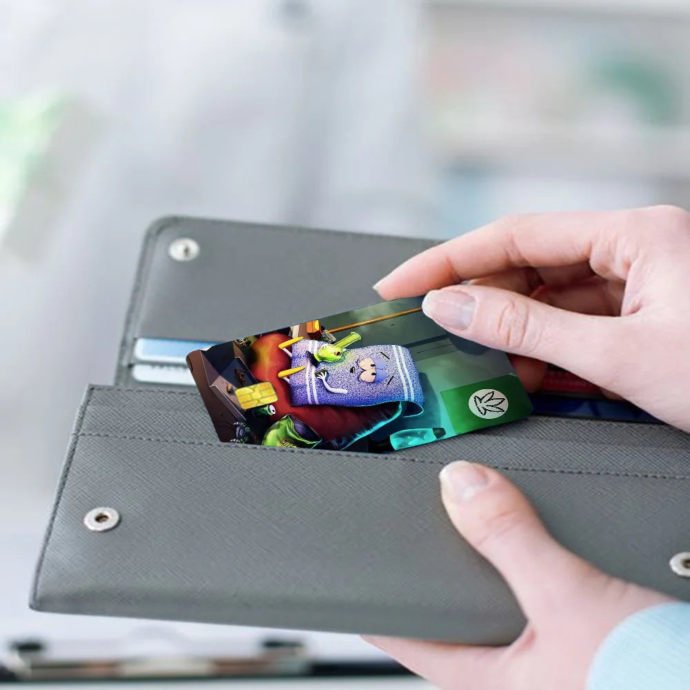 film autocollant carte bancaire violet dessin animé sourire réutilisable étanche