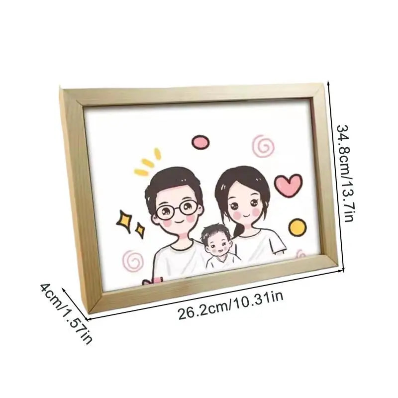 cadre photo bois naturel cartoon coeurs étoiles spirales opaques fixation familial