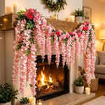 guirlande fleurs artificielles rose blanche extérieur décoration romantique occasion fête clips ruban support
