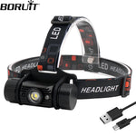 lampe frontale led noire moderne bande ajustable détecteur mouvement ipx4 rechargeable 18650 batterie