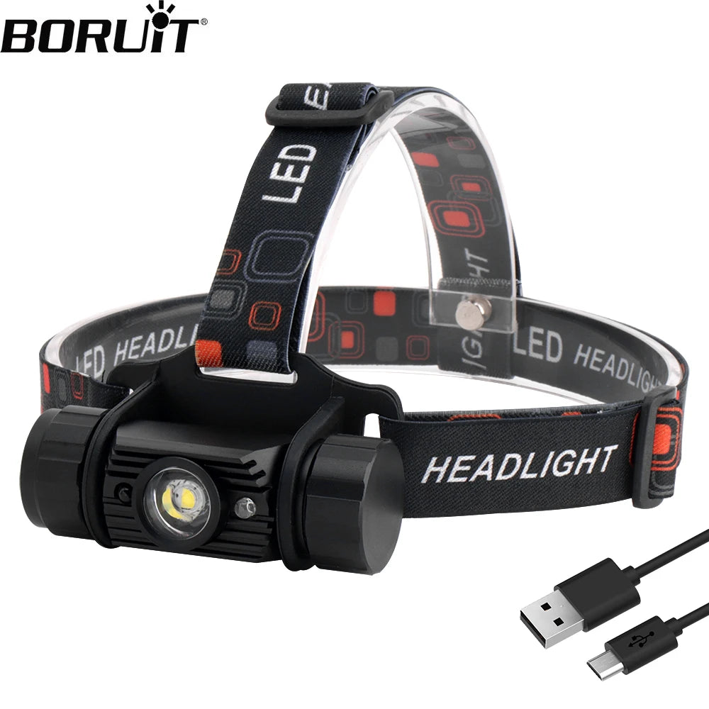 lampe frontale led noire moderne bande ajustable détecteur mouvement ipx4 rechargeable 18650 batterie