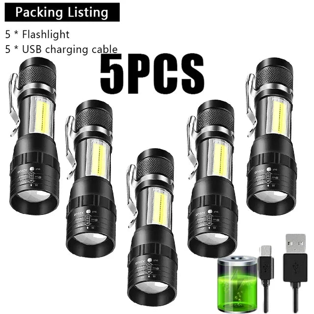 lampe torche noire rechargeable zoomable lumières led modes strobe campingurgence