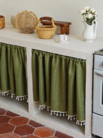 rideau cuisine beige classique 100 polyester opaque franges 30 70 90 cm