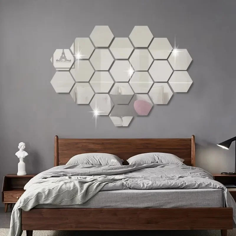 miroirs hexagonaux modernes argent doré adhésifs auto collants amovibles acrylique translucides décoration murale maison