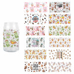 autocollants transfert motif coeurs boissons cartoon transparent opaques tasses croissants glaces bouteille verre couvercle