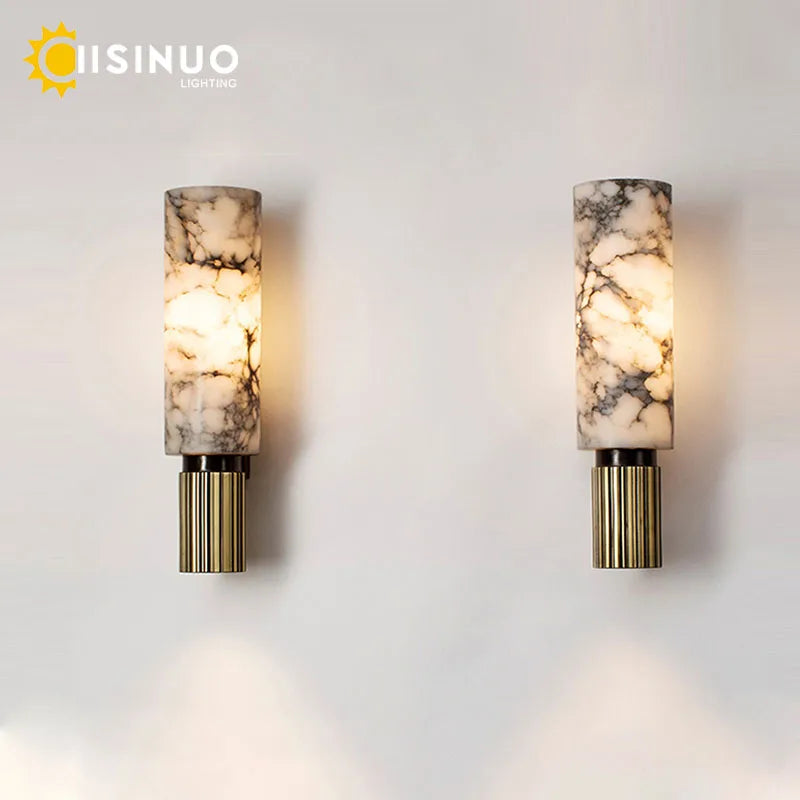 lampe murale moderne marbre blanc noir base métallique diffuseur LED 40x12cm