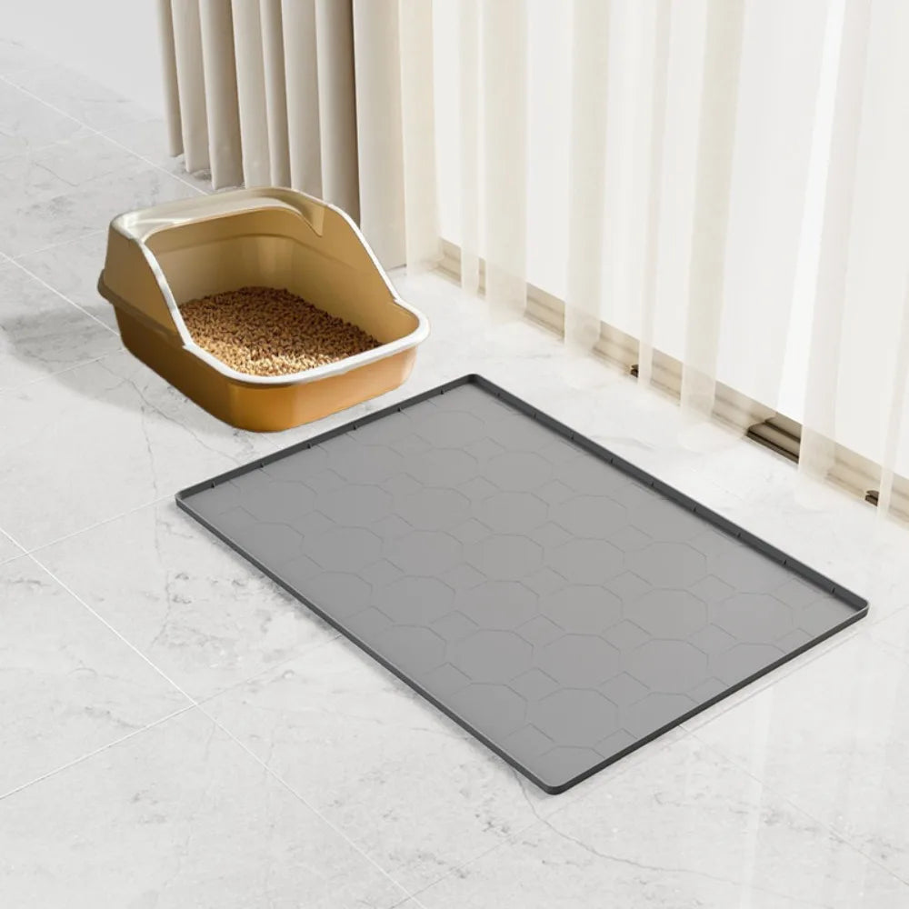 tapis toilette chat gris hexagones moderne imperméable daim easy clean 71x55cm
