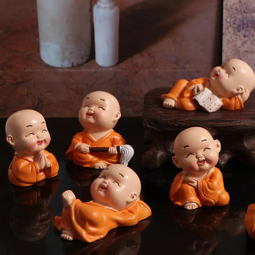 ornement résine figuratif bouddha varié décoration maison statuette mat opaque orange blanc