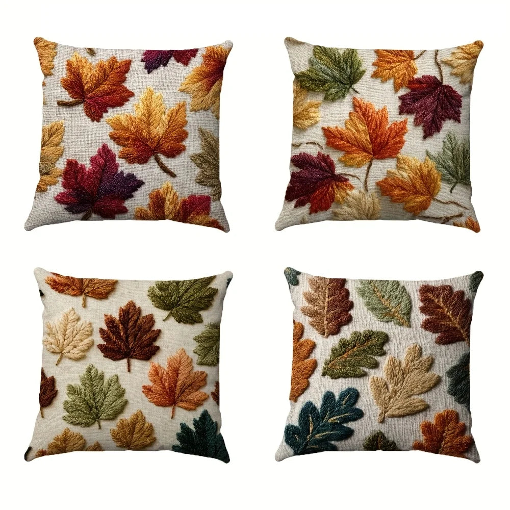 taies d'oreiller automne feuilles colorées campagnard beige polyester 45x45cm opacité
