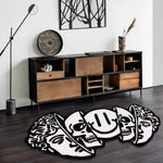 tapis moderne antidérapant crânes stylisés blanc noir entrée salle bain chambre