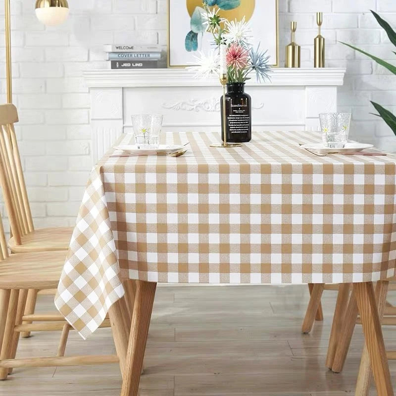 nappe table carreaux beige blanc imperméable polyestre extérieure intérieure rectangle action grâce