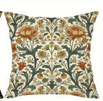 housses coussin vintage floral oiseaux tissu polyester beige vert orange jaune bleu décoratif