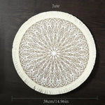 tapis rond boho chic motif floral franges beige clair salon chambre coucher moderne geometrique
