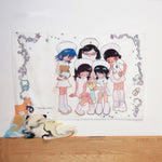 tapisserie murale dessin animé personnages chats floraux blanc bleu rose jaune vert clips magnétiques