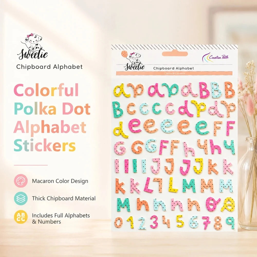 lettres alphabet bois multicolore points polka macaron adhésif numéroté scrapbooking agenda