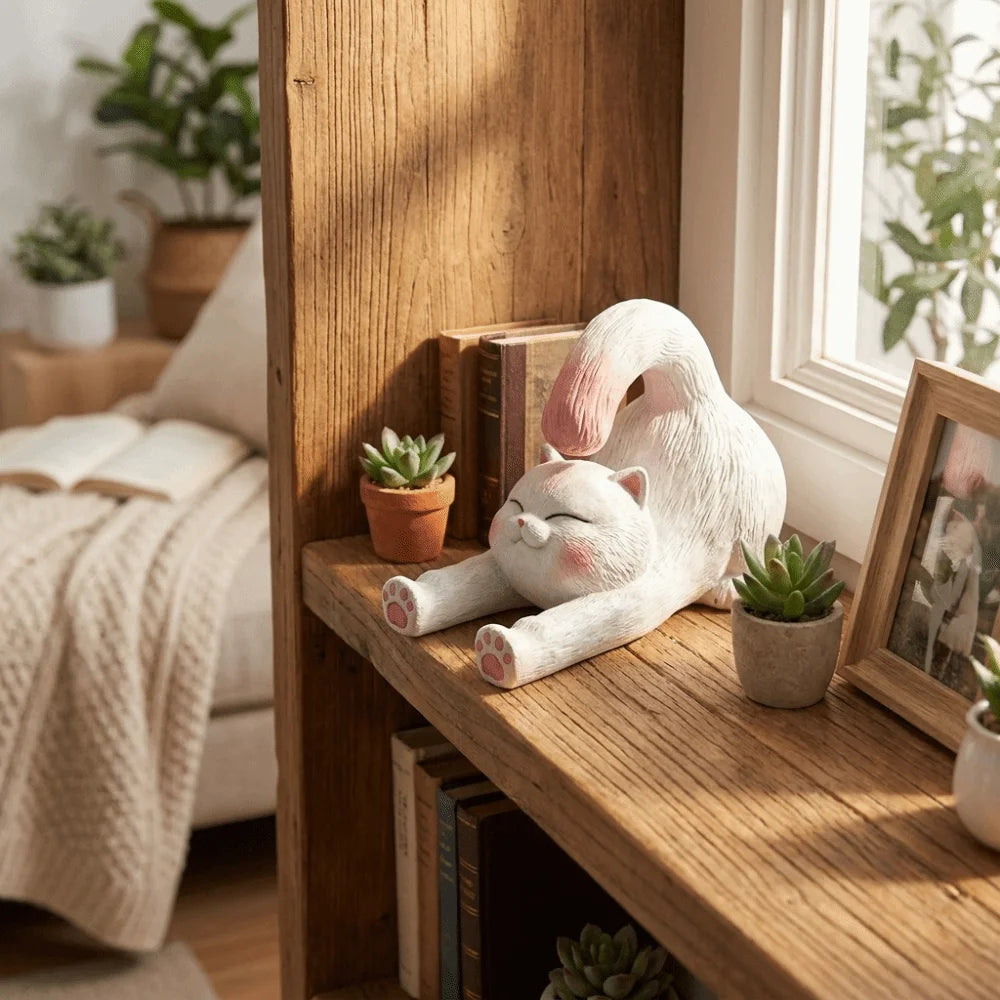statue chat blanc rose marron pelage réaliste détaillée