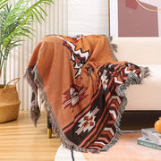 plaid géométrique orange bohème franges ethnique marron beige vert rouge blanc
