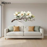 décoration murale adhésive sticker fleurs magnolia blanc marron élégante floral branches feuilles