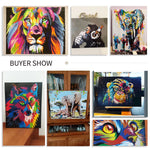 tableau multicolore animaux contemporain toile léopard lion elephant singe