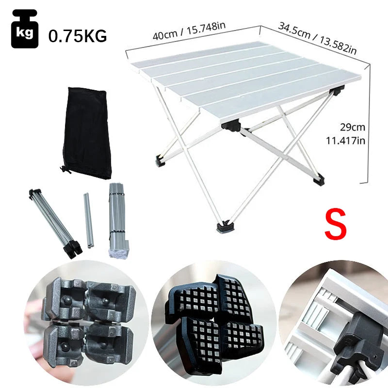 table pliante extérieure aluminium minimaliste moderne rectangle striée portable sac transport