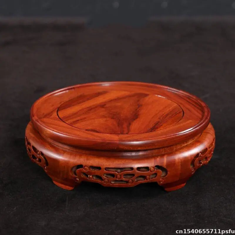 vase sculpté bois socle decoratif bonsaï plante asiatique display stand trépidation ornements fleurs reliefs