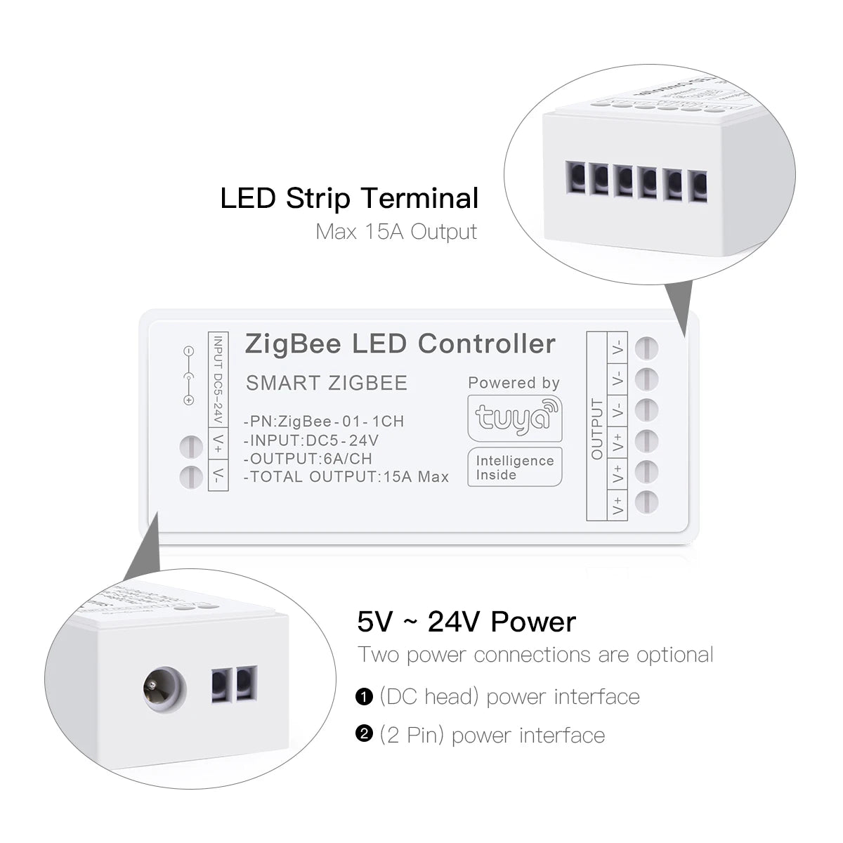 contrôleur led zigbee rgb cct prise charge commande vocale application smart life moderne technologie