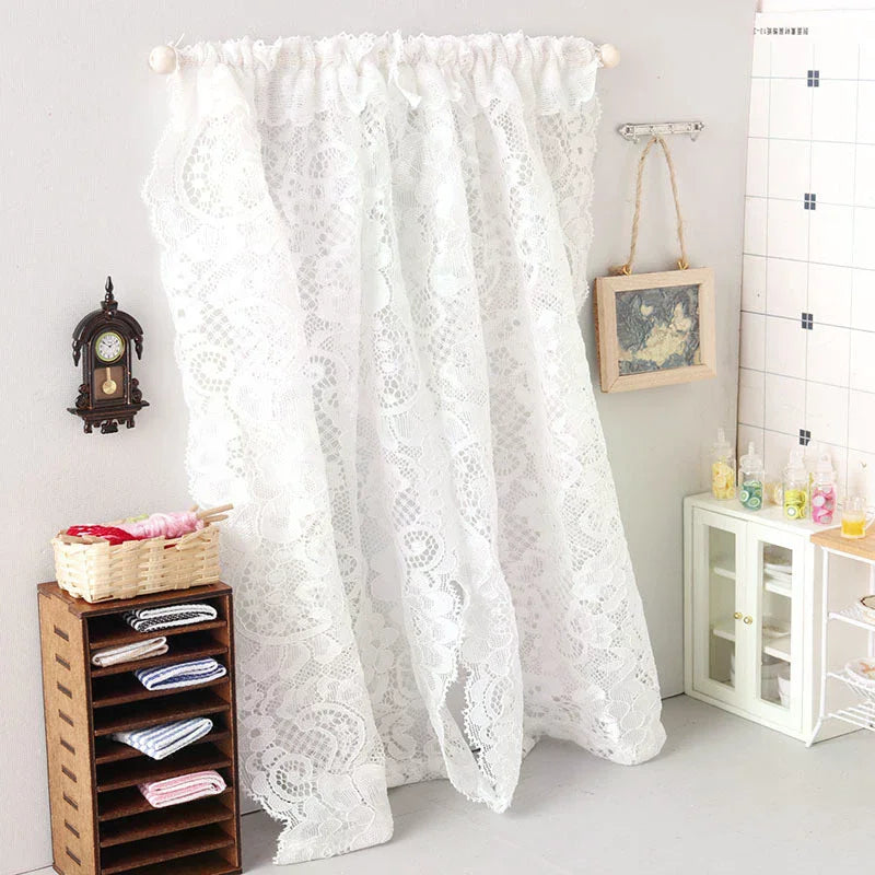 rideau dentelle blanc vintage tulle miniature maison poupée accessoire chambre décoration photo scène