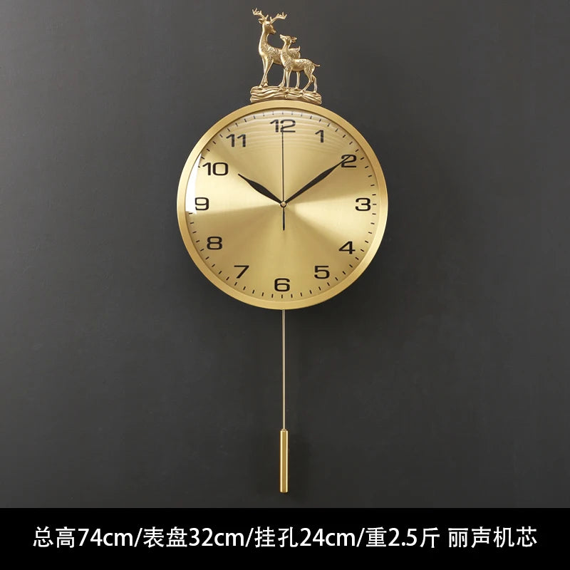 horloge murale moderne or marbrure pendule cerfs décoration élégante aiguilles métal fixations murales