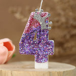 bougies chiffres paillettes rose violet blanches décoratives anniversaire enfants soja transparentes flamme colorée.NUMBER