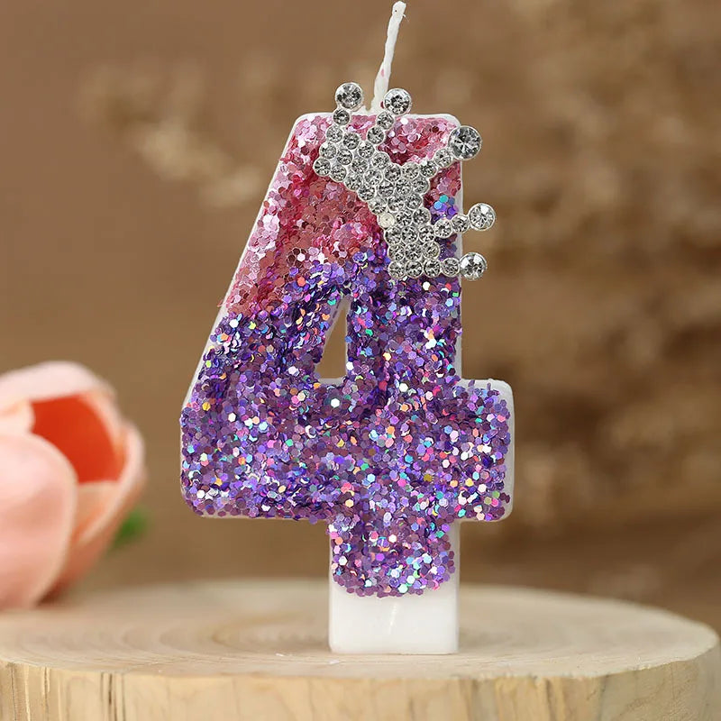 bougies chiffres paillettes rose violet blanches décoratives anniversaire enfants soja transparentes flamme colorée.NUMBER