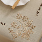 nappe coton brodée blanche beige bleu table élégante mariage fête printemps été