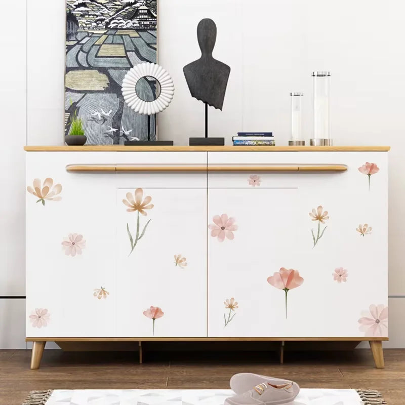 sticker mural fleurs rose clair feuilles naturel adhésif décoration chambre enfant salon maison