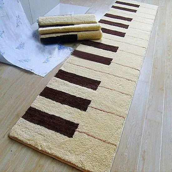 tapis moderne imitant clavier piano couleur beige marron foncé motif carreaux machine lavable 100