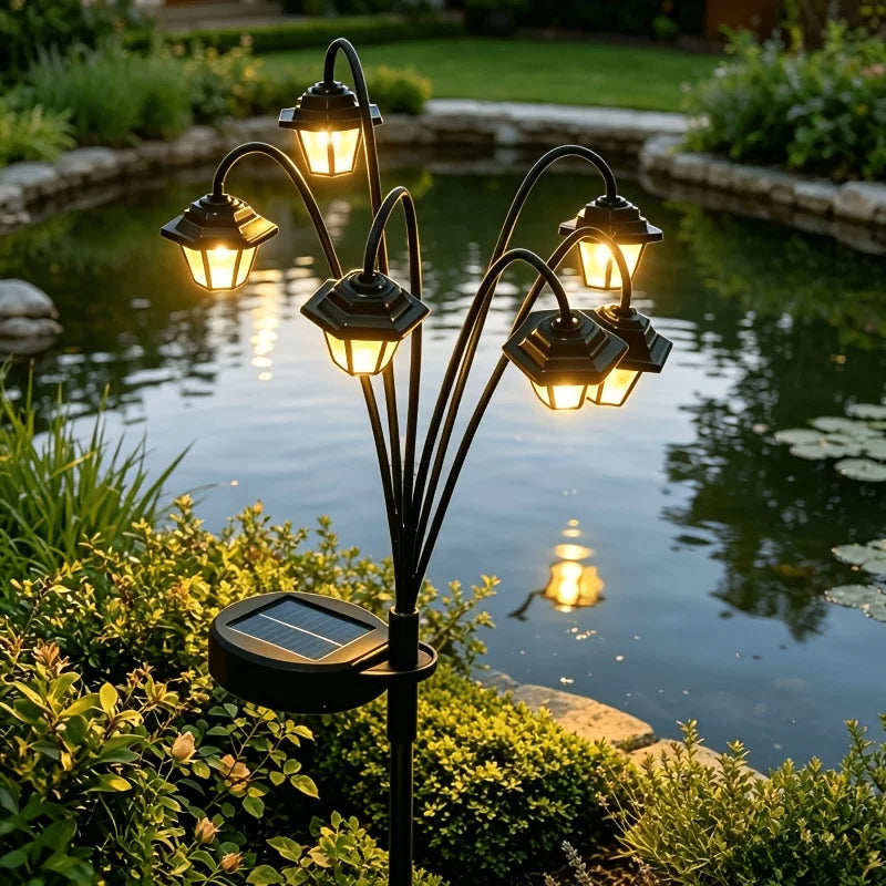 lampe solaire jardin floral moderne noire autoallumage extinctions ensoleilée patio ornement piquet panneau solaire
