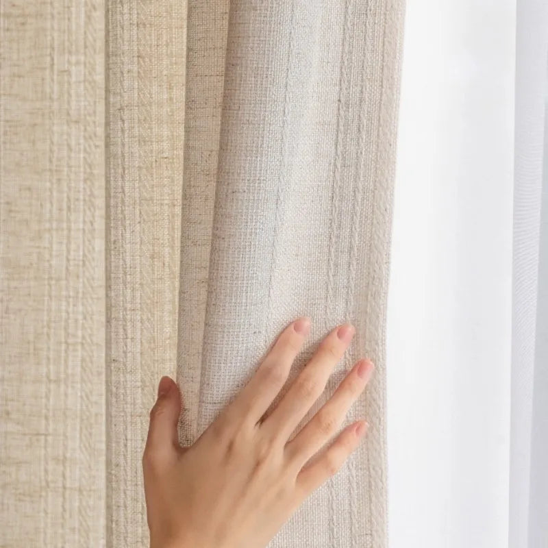 rideau moderne polyester beige discret motif filé occlusion légère salon chambre