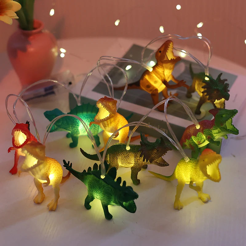 guirlande lumineuse dinosaure figurines rex triceratops stegosaurus led enfant deco vacances plastique