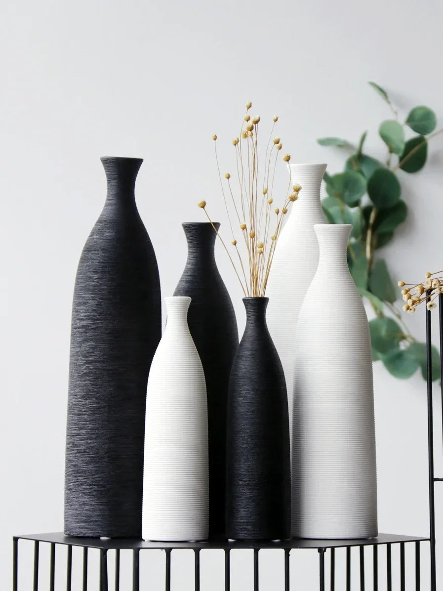 vases céramique modernes blanc noir orange texture tissée opaques salon