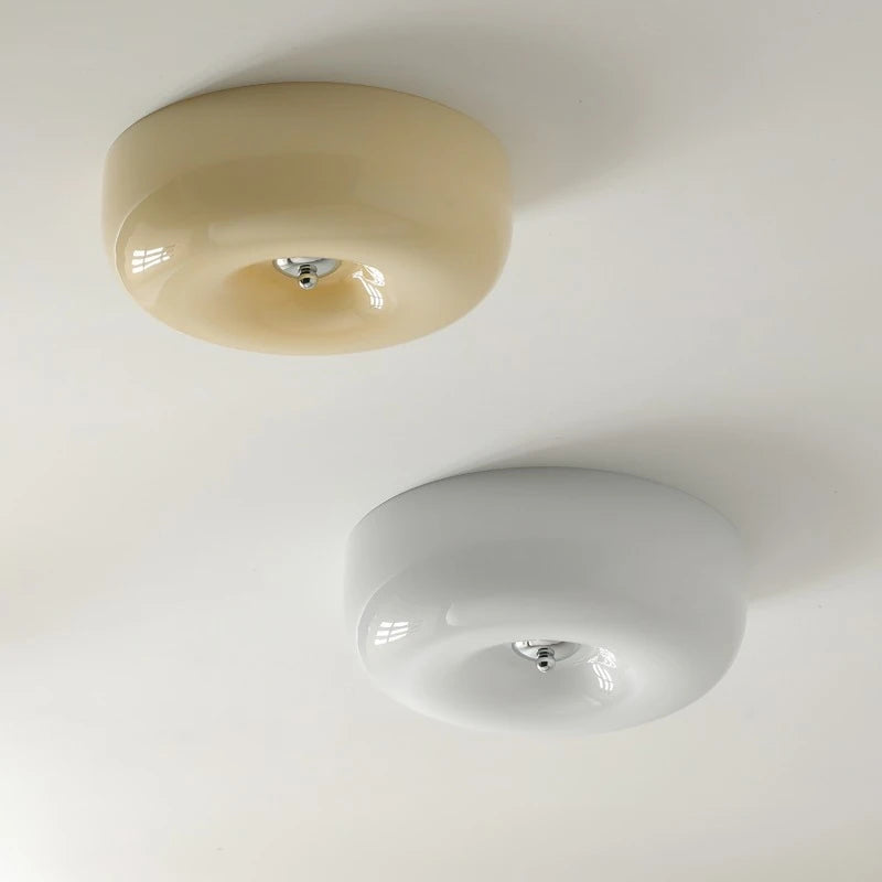 plafonnier moderne verre blanc beige acier inoxydable lumière led neutre chaude blanche