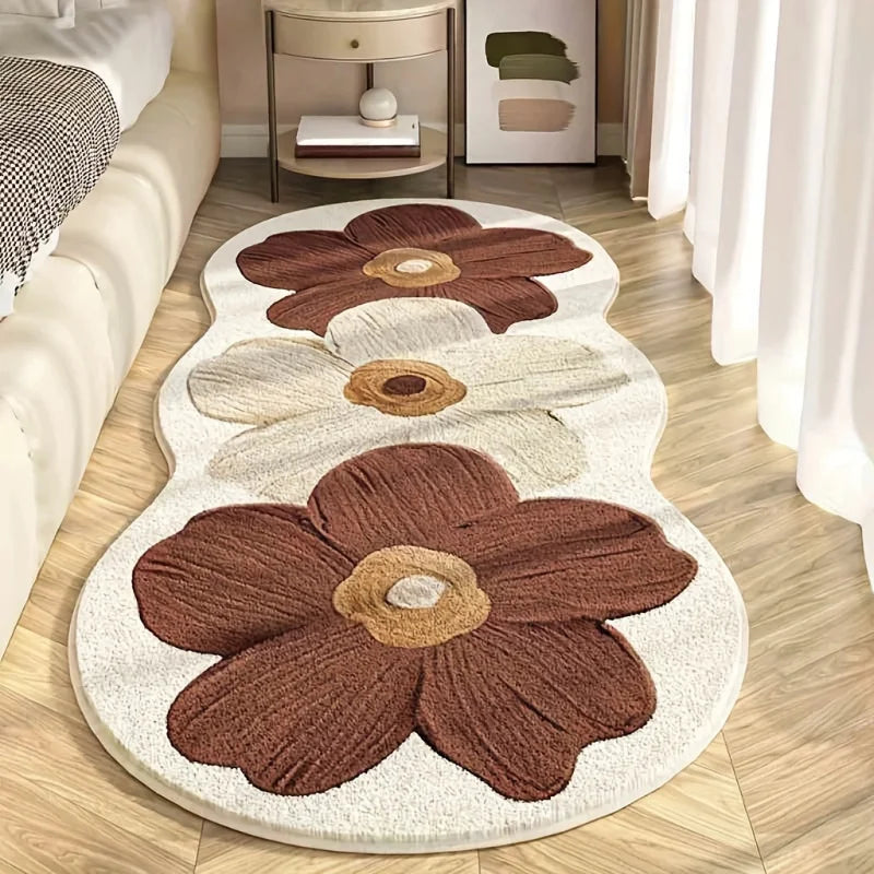 tapis fleurs stylisées moderne imperméable résistant couleur bleue blanche chambre maison voyage porte intérieur