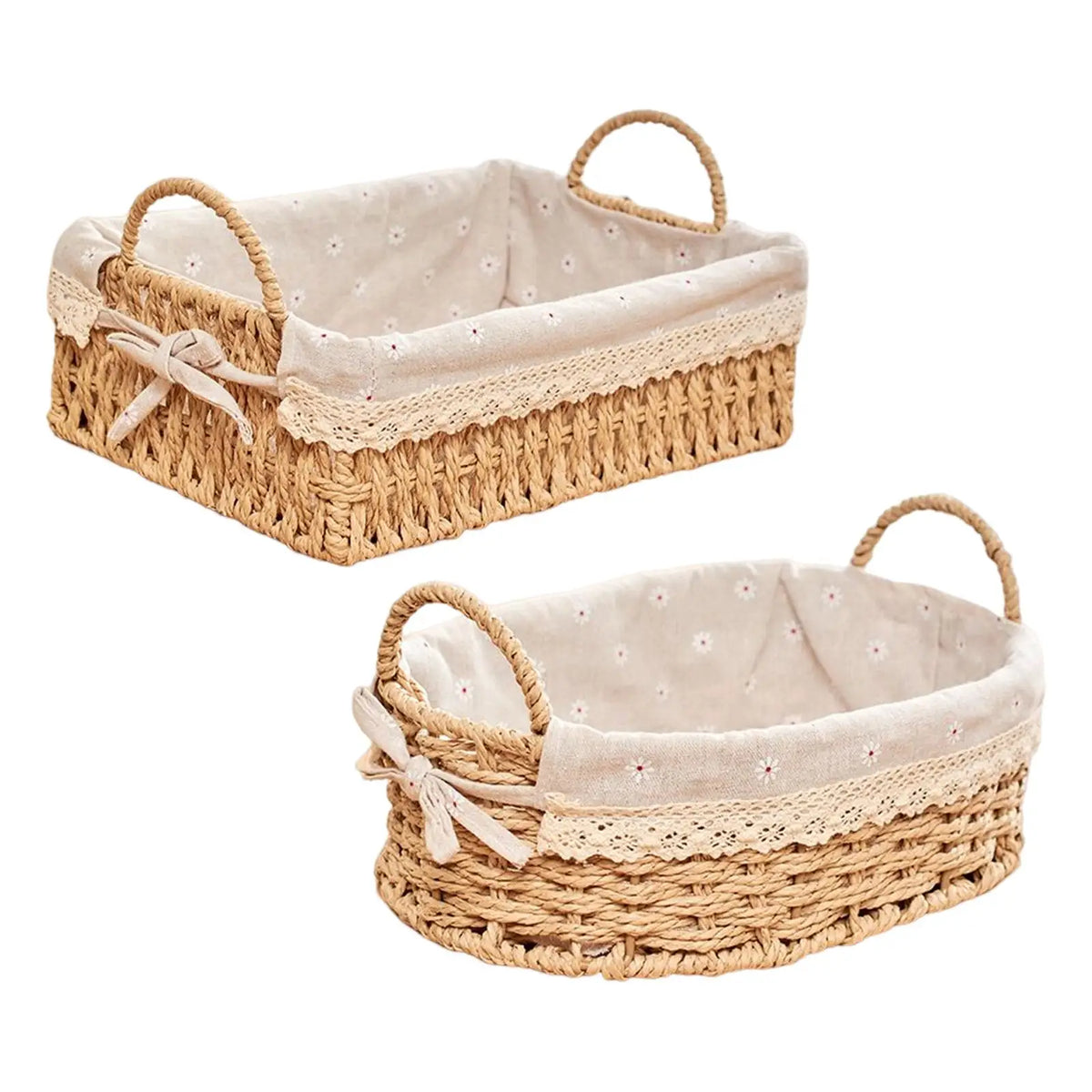 panier tressé main rustique couleur beige points blancs poignées osier