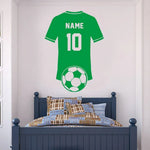 sticker mural sportif maillot football ballon nom numéro noir bleu vert gris adhésif chambre