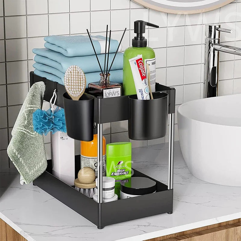 rangement sous évier noir moderne niveaux clips antislip pads tubes support