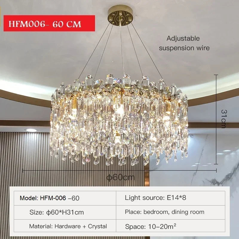 lustre moderne élégant cristal transparent doré salon chambre restaurant