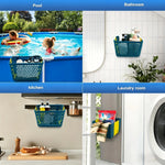 organisateur piscine suspendu bleu perforations feuilles étoiles ventouses crochets transport articles divers moderne